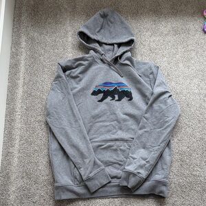 Patagonia Gray Hoodie with Colorful Bear Motif